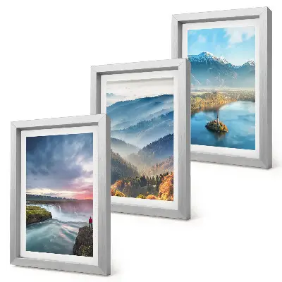 Bilderwand mit malerischen Berglandschaften und Wasserfällen in der Natur