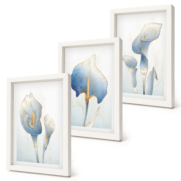 Bilderset mit rahmen Zarte blaue Blüten auf hellem Hintergrund