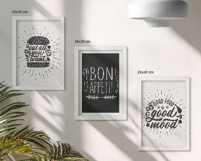 Bilderwand Grafiken mit Slogans rund um Essen und Kulinarik