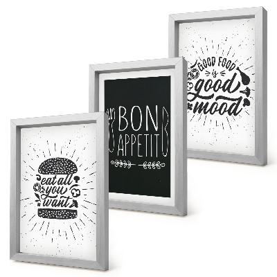 Bilderwand Grafiken mit Slogans rund um Essen und Kulinarik