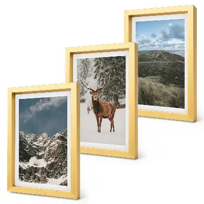 Fototapete mit verschneiten Bergen, Rehen im Wald und Landschaften