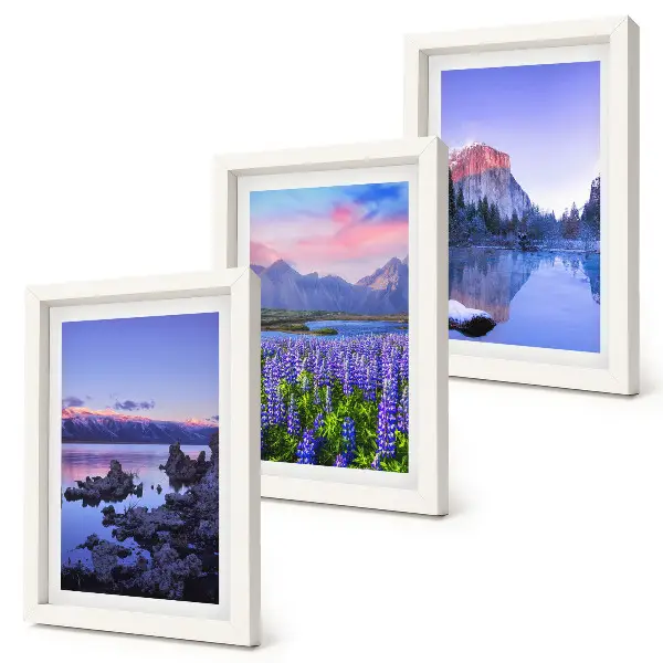 Bilderset mit Rahmen Berglandschaften mit Wasser, Himmel und Blumenwiese