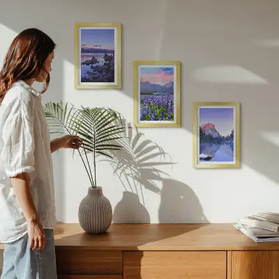 Bilderset mit Rahmen Berglandschaften mit Wasser, Himmel und Blumenwiese
