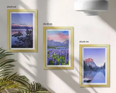 Bilderset mit Rahmen Berglandschaften mit Wasser, Himmel und Blumenwiese