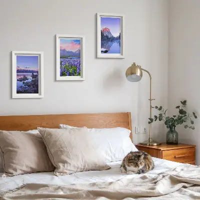 Bilderset mit Rahmen Berglandschaften mit Wasser, Himmel und Blumenwiese