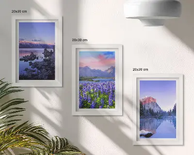 Bilderset mit Rahmen Berglandschaften mit Wasser, Himmel und Blumenwiese