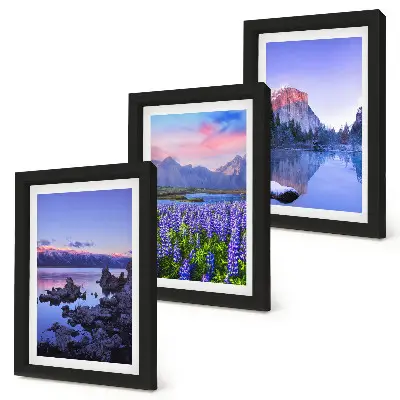 Bilderset mit Rahmen Berglandschaften mit Wasser, Himmel und Blumenwiese