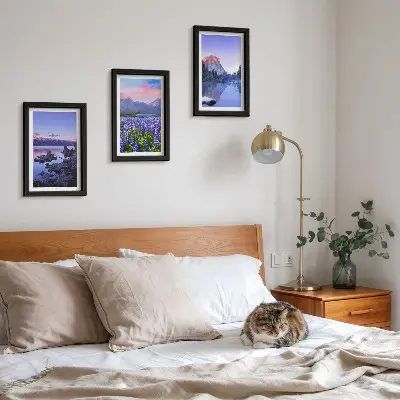 Bilderset mit Rahmen Berglandschaften mit Wasser, Himmel und Blumenwiese