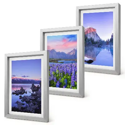 Bilderset mit Rahmen Berglandschaften mit Wasser, Himmel und Blumenwiese