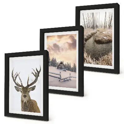 Bilderwand Winterlandschaft mit Hirschhütte und Bach