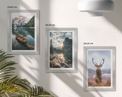 Bilderset mit rahmen Bergsee, Bootsfahrt, Sonnenuntergang, Rehe in der Natur