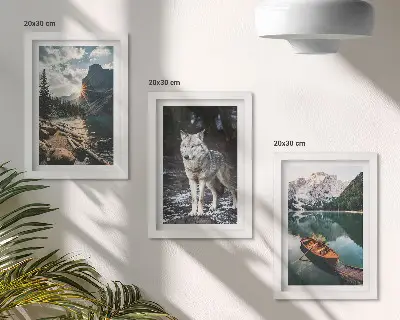 Fotowand mit Bergen, Seen und einem Wolf in natürlicher Umgebung