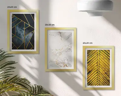 Bilderset mit Rahmen mit modernen geometrischen Mustern und natürlichen Pflanzenmotiven