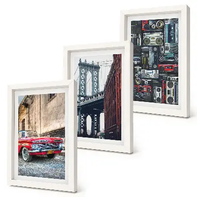 Fotowand mit einem alten Auto auf der Straße nahe der Brooklyn Bridge sowie Retro-Audiogeräten
