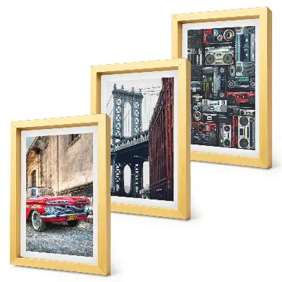Fotowand mit einem alten Auto auf der Straße nahe der Brooklyn Bridge sowie Retro-Audiogeräten