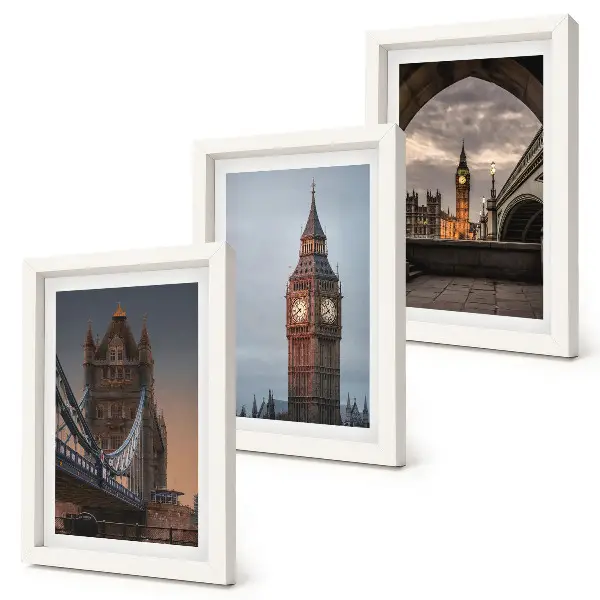 Bilderwand mit Ansichten von London, der Brücke und Big Ben