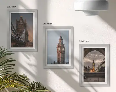 Bilderwand mit Ansichten von London, der Brücke und Big Ben