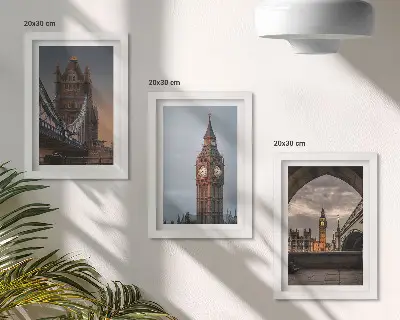Bilderwand mit Ansichten von London, der Brücke und Big Ben