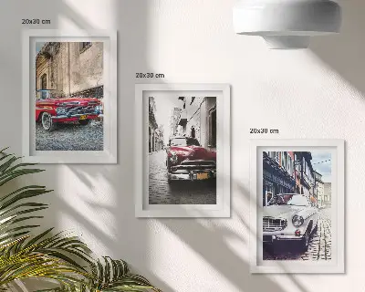 Fotowand mit Oldtimer auf städtischen Straßen in verschiedenen Farben