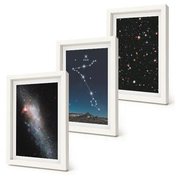 Bilderwand mit Weltraumlandschaften, Sternbild Fische und Galaxien