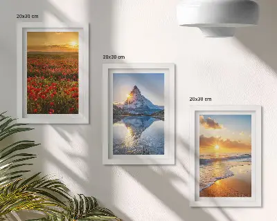 Bilderset Berg- und Küstenlandschaften mit Sonnenuntergängen und Rahmen