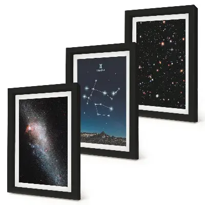 Bilderset mit Rahmen Sternzeichen Zwillinge mit Galaxie und Weltraummotiven