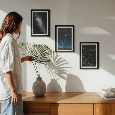 Bilderwand mit kosmischen Landschaften von Galaxien und dem Sternbild Skorpion