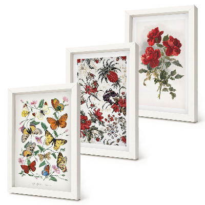 Fotowand Schmetterlinge, Blumen und rote Rosen im klassischen Stil