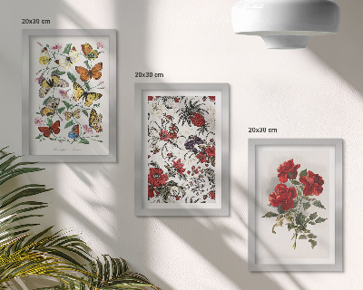 Fotowand Schmetterlinge, Blumen und rote Rosen im klassischen Stil