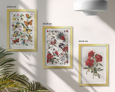 Fotowand Schmetterlinge, Blumen und rote Rosen im klassischen Stil