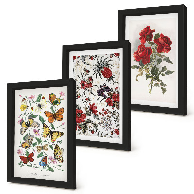 Fotowand Schmetterlinge, Blumen und rote Rosen im klassischen Stil
