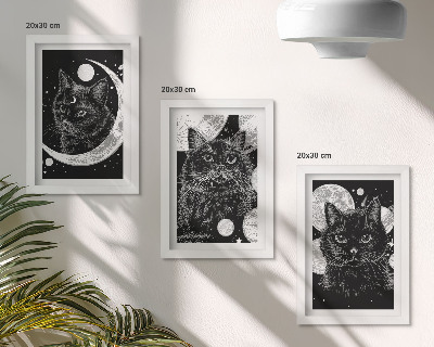 Bilderset mit rahmen Schwarze Katzen vor dem Hintergrund von Mond und Planeten im Weltraum