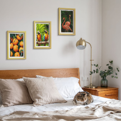 Bilderwand Fruchtige Akzente mit Papageien und Flamingos in den Tropen