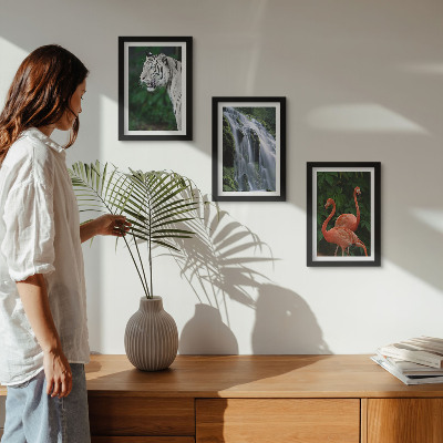 Bilderset mit rahmen Tigerwasserfall und rosa Flamingos in der Natur