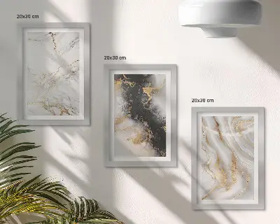 Bilderwand mit abstrakten Mustern in Weiß- und Schwarztönen