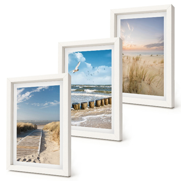 Bilderwand Strand mit Sand, Wellen, Himmel und Vögeln im Flug