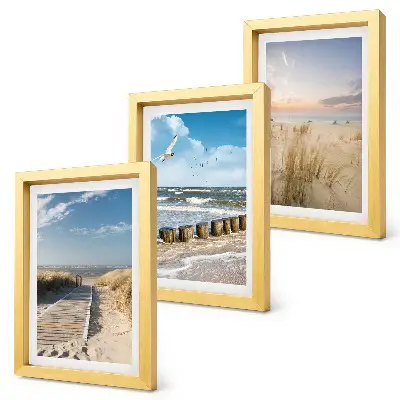 Bilderwand mit Strand, Sand, Wellen, Himmel und fliegenden Vögeln