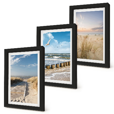 Bilderwand Strand mit Sand, Wellen, Himmel und Vögeln im Flug