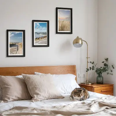 Bilderwand mit Strand, Sand, Wellen, Himmel und fliegenden Vögeln