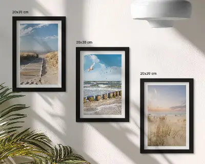 Bilderwand mit Strand, Sand, Wellen, Himmel und fliegenden Vögeln