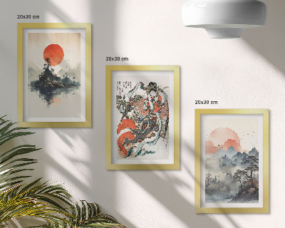 Bilderset mit rahmen Asiatische Landschaftsgemälde und Porträts im Japandi-Stil