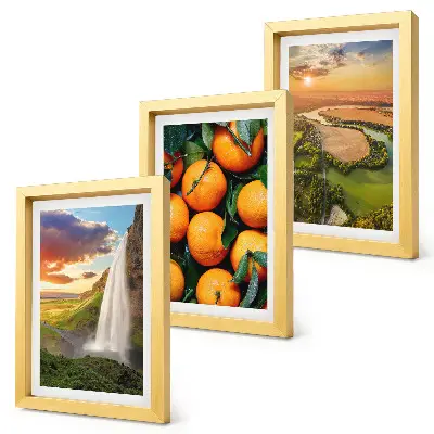 Bilderset mit Rahmen Wasserfall, Berge, Orangen und italienische Landschaft bei Sonnenuntergang
