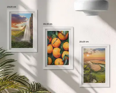 Bilderset mit Rahmen Wasserfall, Berge, Orangen und italienische Landschaft bei Sonnenuntergang