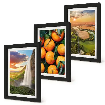Bilderset mit Rahmen Wasserfall, Berge, Orangen und italienische Landschaft bei Sonnenuntergang