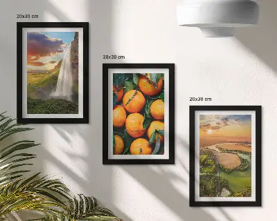 Bilderset mit Rahmen Wasserfall, Berge, Orangen und italienische Landschaft bei Sonnenuntergang