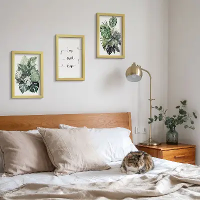 Fotowand Aquarell Monstera Blätter mit dem Spruch Zuhause ist es am schönsten