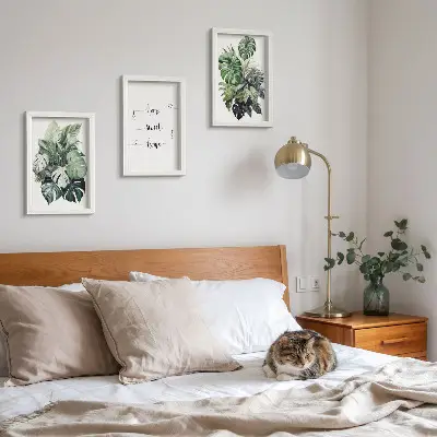 Fotowand Aquarell Monstera Blätter mit dem Spruch Zuhause ist es am schönsten