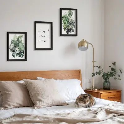 Fotowand Aquarell Monstera Blätter mit dem Spruch Zuhause ist es am schönsten