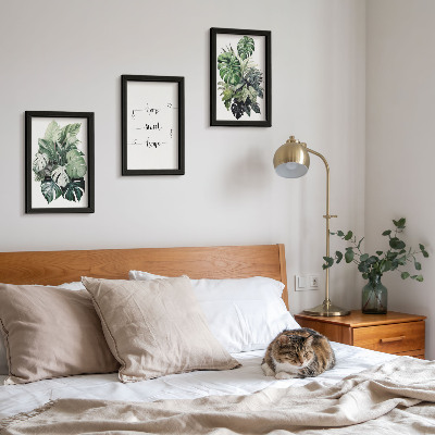 Fotowand Aquarell-Monstera-Blätter – Zuhause ist es am schönsten