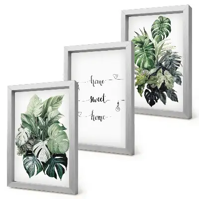 Fotowand Aquarell Monstera Blätter mit dem Spruch Zuhause ist es am schönsten